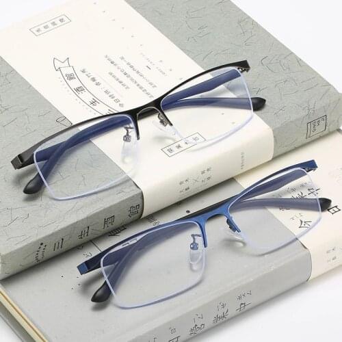 -0.5 To - 6.0 Unisex Metal Half Frame Anti-blue Light Myopia Glasses Women Men Fashion Square Eyeglasses Reading Mirror