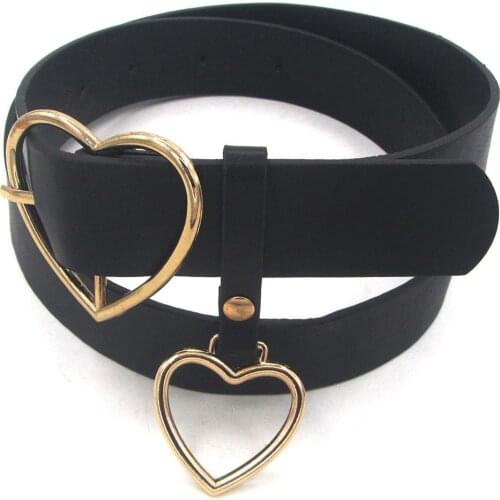 Fashion Women Faux Leather Heart Accessory Adjustable Buckle Belt Waistband Cute White Golden Heart-shaped Punk Fashion Belts