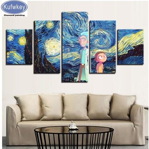 5 pcs Diy Diamond Painting Round Square Kit Starry Sky boy and men Home Decor 5D Full Display Embroidery Handicraft Wall Art