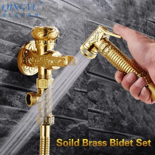 QINGYU ELEVEN hand shower toilet set european antique carved solid brass toilet bidet sprayer set gold bidet sprayer