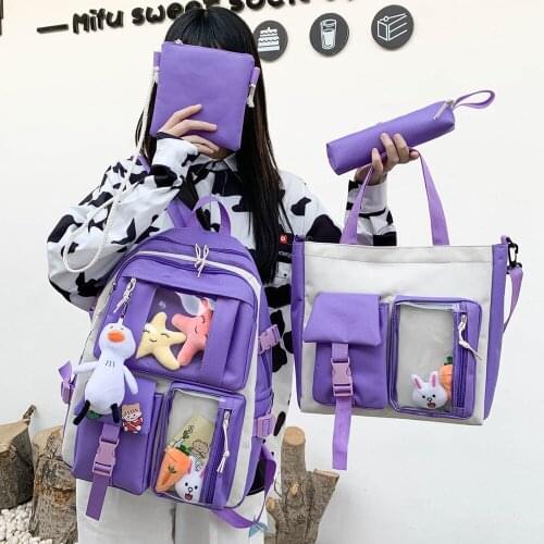 4-piece Set Fashion Womens Backpack Large Capacity Nylon Waterproof School Bag For Girls Casual Classical Unisex Large Scoolbag