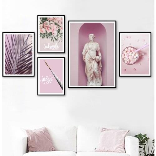 Pink Peony Flower Leaves Cotton Candy Wall Art Canvas Painting Nordic Posters And Prints Wall Pictures For Living Room Decor