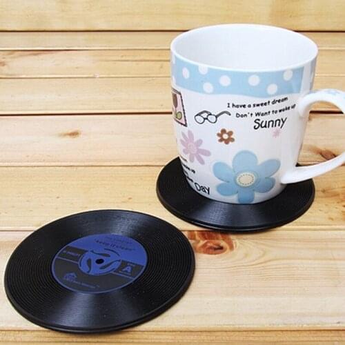 New 4pcs Vintage Vinyl Record Coasters Cup Pad Table Bar Drinks Mat Silicone