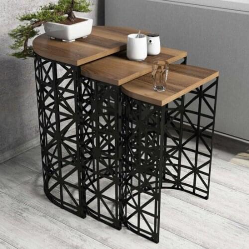 New Modern Variant Style Metal Wrought Iron pcs set Zigon Coffee table-Walnut coffe table table basse