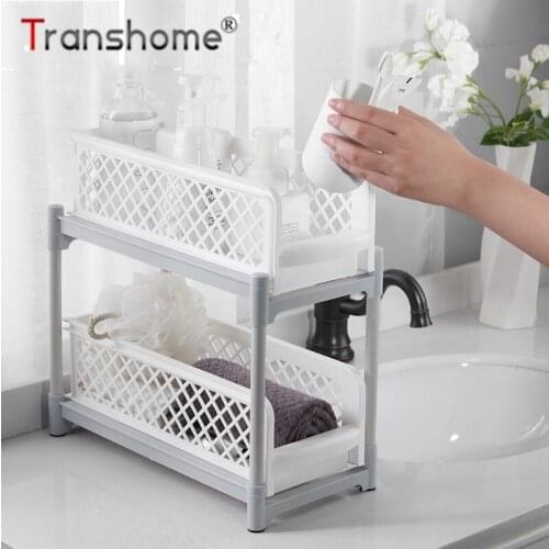 Transhome Plastic Double-deck Shelf Bathroom Shampoo and Shower Gel Shelf Holder Kitchen Storage Rack Organizer Drawer Type Box