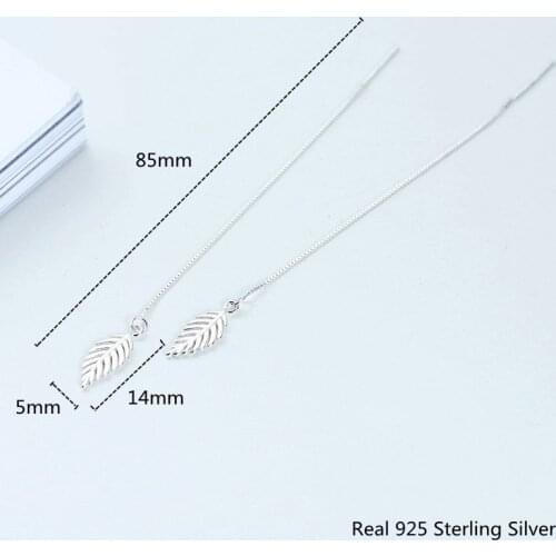 Buyee Real 925 Sterling Silver 85mm Long Earrings Women Clear Leaf & Long Chain Ear Wire Drop Earring for Women Wedding Jewelry
