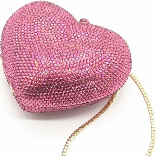 Women hot pink/red/black/white Crystal Clutch Evening Bags Diamond Rhinestones Metal Minaudiere Bridal Handbags Wedding Purse