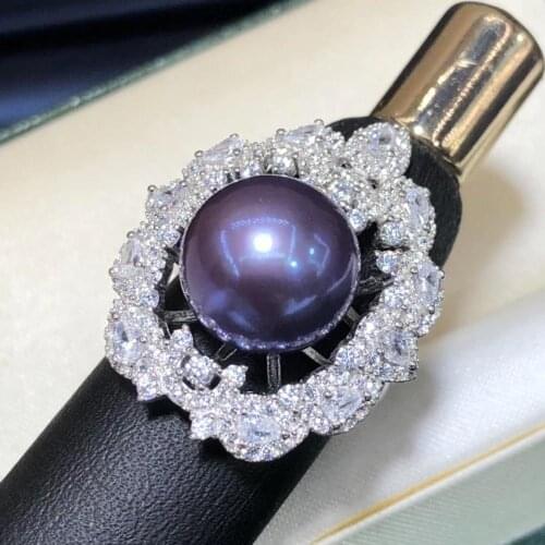 D326 Pearl Ring Fine Jewelry 925 Sterling Silver Natural 14-15mm Fresh Water Purple Pearl Rings for Women Fine Presents