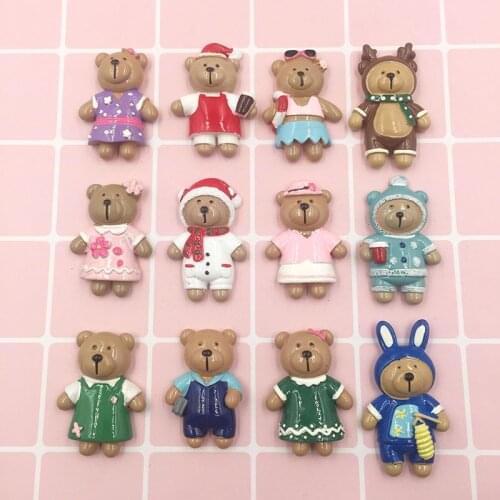 10Pcs Christmas Cute Bear Resins Decoration Craft Flatback Cabochon Embellishments DIY Scrapbooking Phone Hair Clip Accessorie