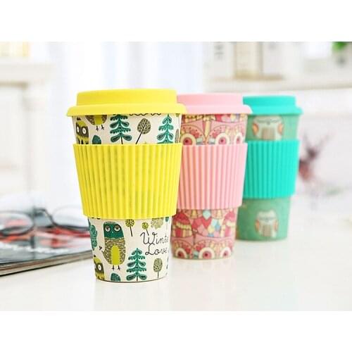 100pcs Eco-friendly Bamboo Fiber Coffee Cup with Reusable Silicone Lid and Sleeve Drinks Cup Travel Gift fashion