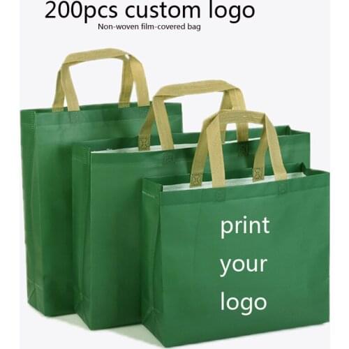 100pcs custom logo shopping bags High quality non woven bags with logo more color choose Non-woven film-covered bag clothes bags