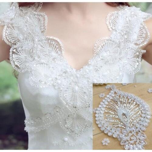 3 Pieces Sequin Wedding Dress Applique DIY Bride Hair Accessories Lace Patch Lace Applique DIY Decoration