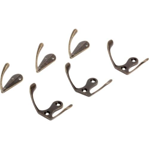 5Pcs Wall Door Bath Double/Single Prong Coat Hook Hanger Pot Handbag Bag Hanger Hooks 2 Holes Antique Bronze Hardware w/Screws
