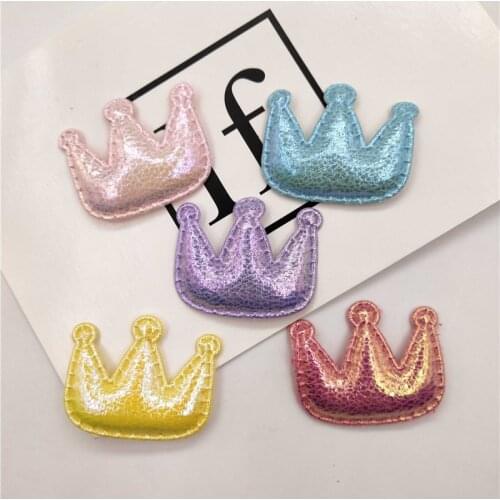 40pcs/lot Pu Crown Shape Padded appliques for headwear decoration handmade hair clip accessories 4*3.3cm