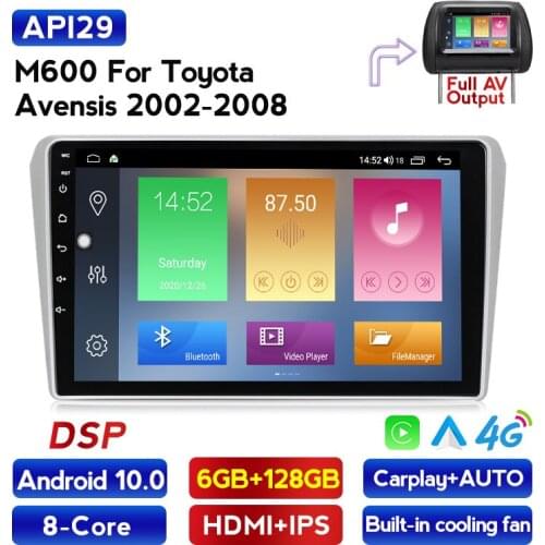 Car Radio 2DIN Android 10.0 For Toyota Avensis 2002 2008 GPS Navigation Car Multimedia Player Audio Stereo Tape Recorder 4G+WIFI