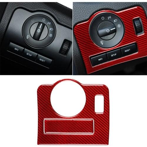Car Carbon Fiber Headlight Switch Frame Trim Cover Adjustment Auto Stickers Frame Car-styling for Ford Mustang 2009-2013 Red