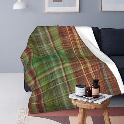 Plaid Blanket Velvet Spring/Autumn Retro Color Breathable Super Soft Throw Blanket for Sofa Bedroom Quilt