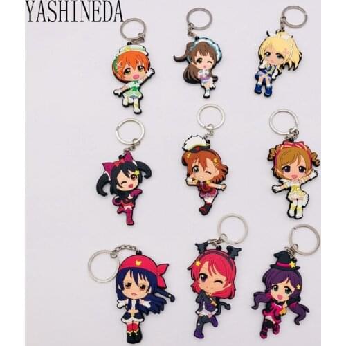 1PCS Cartoon Character Love Live Key Chain 3D Double Side Key Ring Cute PVC Anime Figure Keychains Kids Toy Key Holder Trinket