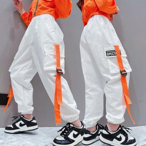 White Cargo Pants for Teenage Girls New Fashion Autumn Streetwear Hip Hop Sweat Pants With Chain for Girls 6 8 9 10 12 13 14Yrs