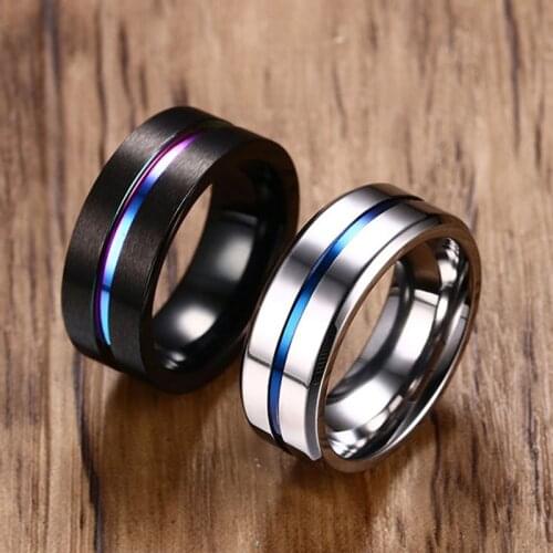 8MM Black Titanium Ring For Men Women Wedding Bands Trendy Rainbow Groove Rings Jewelry USA Size