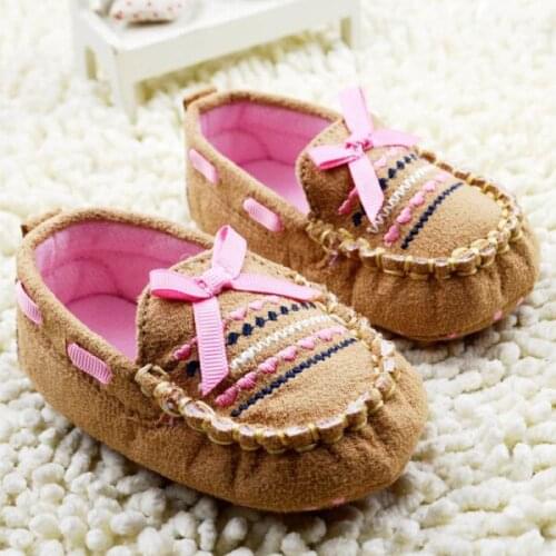 Baby Shoes Fashion Baby Girls Sneakers Newborn Infant Loafers Brown with Pink Butterfly Knot Solid Slip-on Flats Shoes