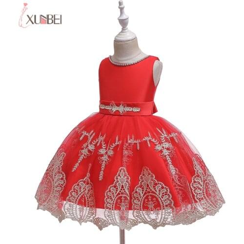 BABYONLINE Flowers Girl Dresses 1-8Years Appliques Diamond Princess Wedding Party Lace Ball Gown Girls First Communion Clothing