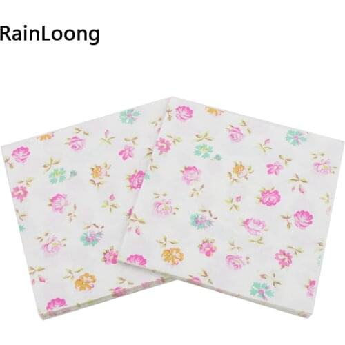 [RainLoong] 2-Ply Turquoise Printed Floral Paper Napkin Event & Party Decoration Tissue Decoupage Servilleta 1 pack (20pcs/pack)
