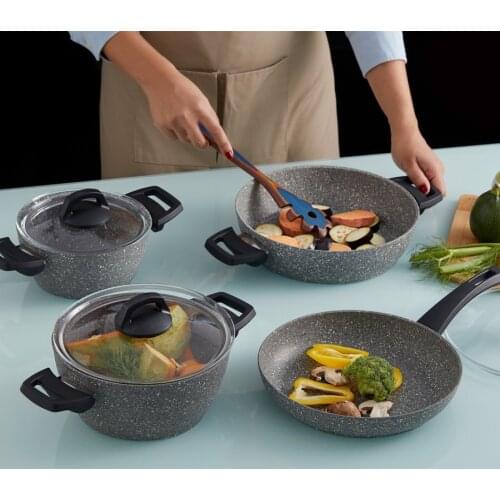 Granite 7 Piece Cookware Set 18 cm Cookware 22 cm Cookware 26 cm Frying Pan 26 cm Karnıyarık Cookware induction secure cookware
