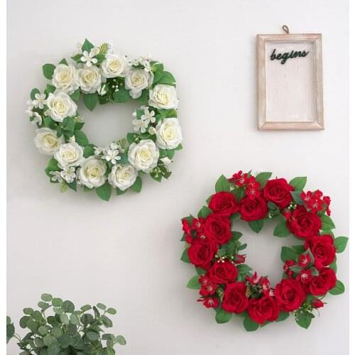 Artificial Flowers Roses Wreaths for Doors White Pink Silk Flower Garland Home Decor Hanging Wall Festival Party Supplies Gifts