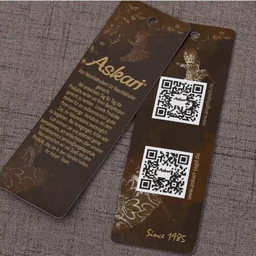 Custom logo brand mens garment tags printed paper taghang/tags for clothing clothes printing swing tag