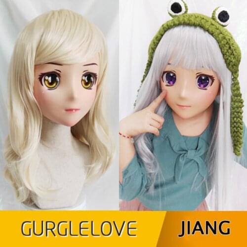 Jiang)Japan Anime Kigurumi Masks Cosplay Kigurumi Cartoon Character Role Play Half Head Lolita Doll Mask With Eyes And Wig