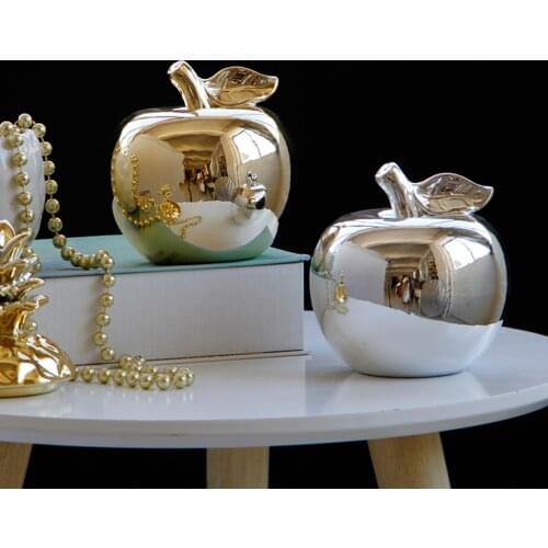 Ceramic Statue Apple Figurine Home Decoration Pottery Decoration Sculpture ,Gold&Silver