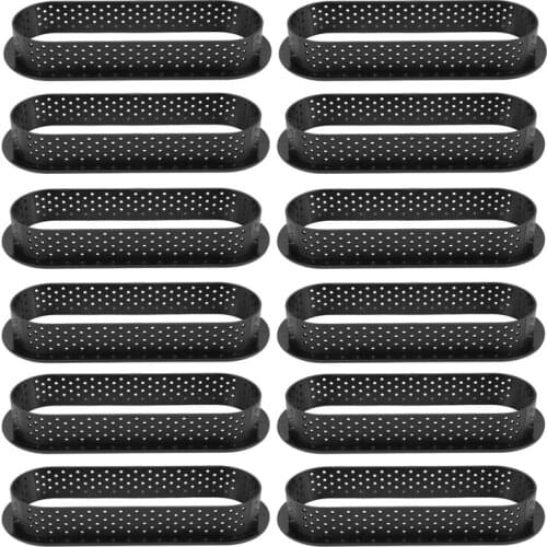 12 Pieces Oval Tart Rings Heat-Resistant Perforated Cake Mousse Ring Non Stick Bakeware Tart Mini Cake Mold Cake Rings