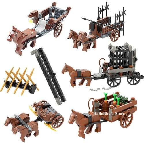 Creartor MOC Building Block Accessories Medieval knight Medieval Catapult Soldier Carriage Chariot Bricks Castle Toys For Kid
