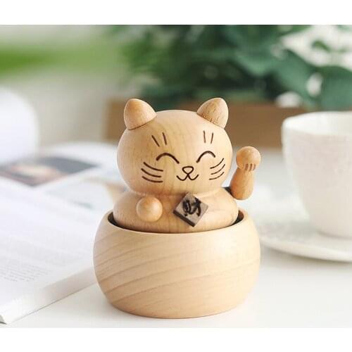 Creative Small Wood Cute Cat Music Box Empty Decorative Boxes Birthday Gifts Valentines Day Unique Caja Musical Gift Box EH50MB