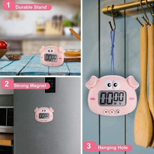 Kitchen Timer 2 Pieces Cute Cartoon Animal Countdown Timer Digital Cooking Timer with Magnetic Large-Screen Clock