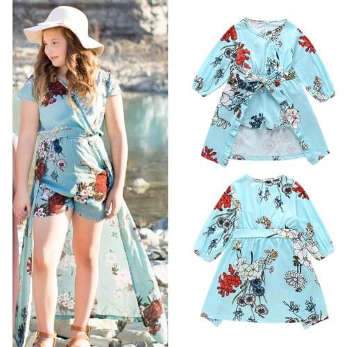 18 Month-6 Years old Summer 2pcs Cute Baby Kids Girls Clothes Jumpsuit Floral Print V Collar Casual Playsuit Rompers Shawl Set