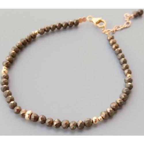 Lii Ji Genuine Natural 3mm Sparkling Pyrite Bracelet US 9K GF Delicate Bracelet For Women Girl Children Jewelry