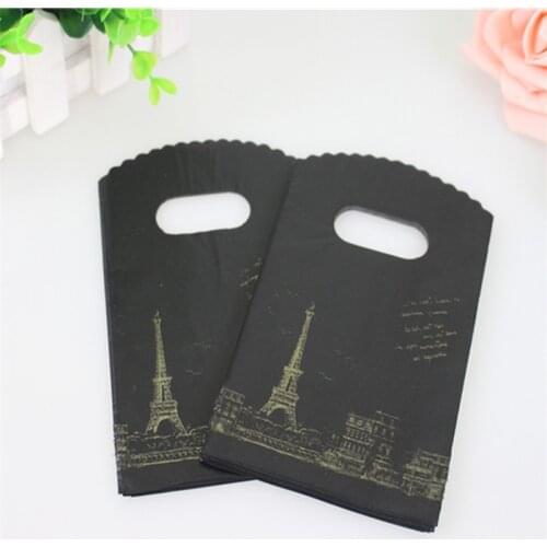 Hot Sale New Design Wholesale 50pcs/lot 9*15cm High Quality Black Eiffel Tower Gift Packaging Pouches Small Gift Bags
