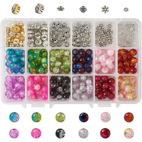 DIY Jewelry Making with Spray Painted Crackle Glass Beads, Elastic Crystal Thread Sharp Steel Scissors and Metal Spacer Beads