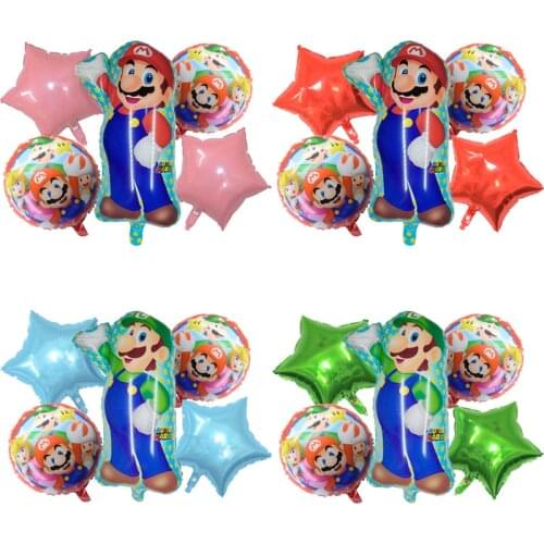 Super Mary Mario Five piece set child boy girl Birthday party Game theme Decorate Aluminum foil balloon Layout emulsion balloon