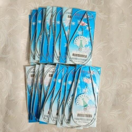 By dhl 100set high quality 13pcs/set 43cm 60cm 80cm Size UK6-18 Stainless Steel Circular Knitting Needles Knit Hook
