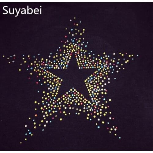 2pcs/lot Colorful Star stone hot fix rhinestone patches iron on crystal transfers design hot fix applique