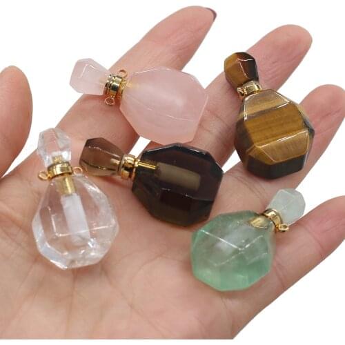 Perfume Bottle Pendant Multi-Kind Natural Stone Essential Oil Bottles Charms Section Necklace Pendant for Women Necklace Jewelry