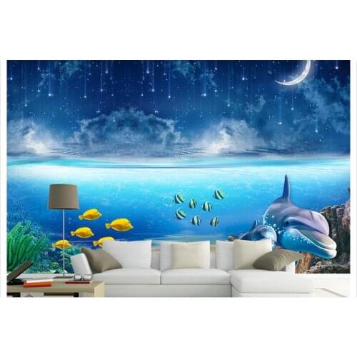 Customzed photo wallpapers 3d kids wallpaper Underwater Moon Under the Sea World Dolphin 3D Sofa Living Room TV Background wall