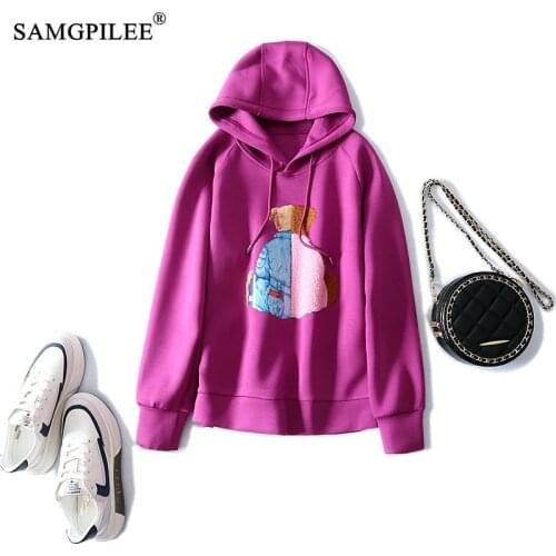 Harajuku Casual Women Hooded Hoodie Cartoon Printed Sweatshirt Long Sleeve Korean Style Pullover Loose Streetwear Kawaii Clothes