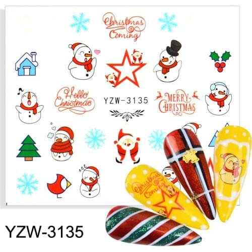 Christmas Nail Sticker Santa Claus Elk Snowman New Year Gift Water Transfer Slider / Adhesive Xmas Cartoon Winter Decal