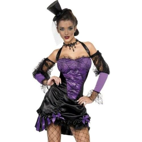 Sexy Women Dark Witch Cosplay Ball Gown Mini Dress Halloween Costumes Cosplay Halter Lace Patchwork Lolita Dress Fancy Party