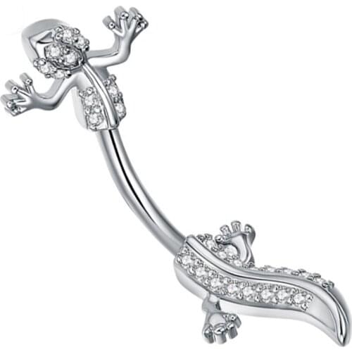 14G Unique Crystal Lizard Navel Piercing Bar Stud Earrings AAAA Zircon Inlaid Animal Belly Button Rings Women Party Ear Jewelry