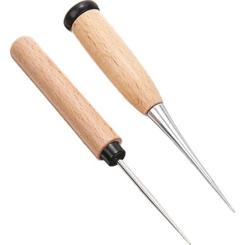 2pcs Canvas Leather Sewing Shoes Wood Handle Tool Stainless Steel Awl Stitching Taper Needle Leather Craft Sewing Tool Awl Tool